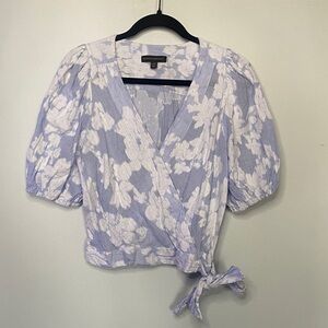 Banana Republic Blue and White Floral Wrap Blouse